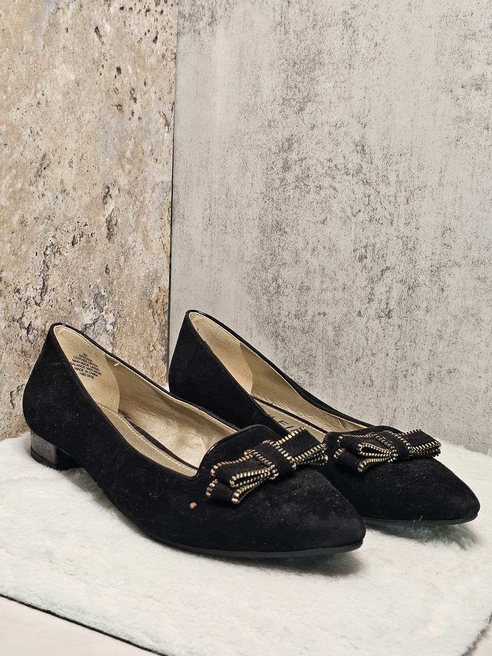 Black Suede Bow Flats - Women Shoes